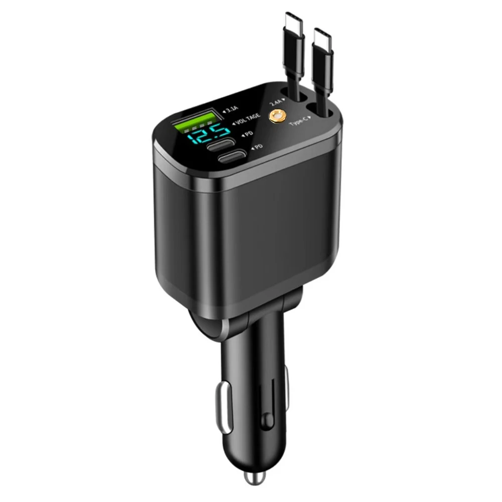 5 IN 1 intrekbare autolader USB Type C PD intrekbare kabel voor iPhone Samsung snellaadsnoer sigarettenaanstekeradapter