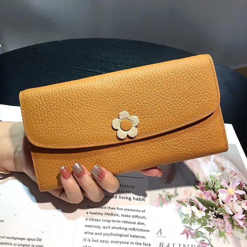 Women Genuine Leather Wallets Luxury Cowhide Long Wallet New Design Brand Envelope Clutch Bag Large Capacity Phone Purse 7Z