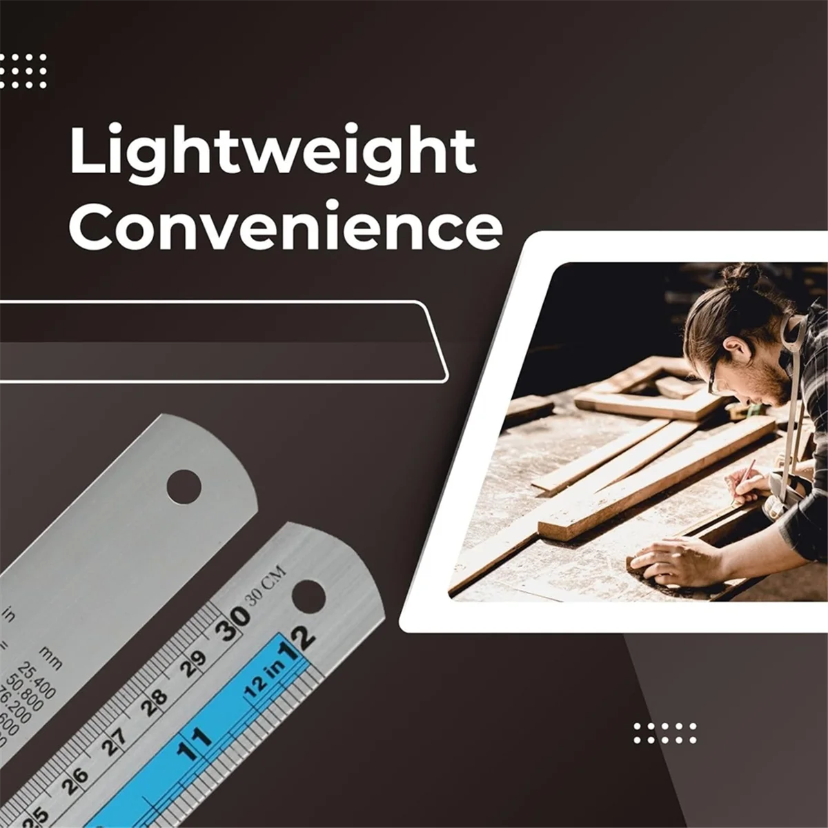 Hot New 12+6 Inch Metal Ruler Set-Straight Edge Ruler Has Both Imperial and Metric Measurements, Perfect for DIY Projects, Blue