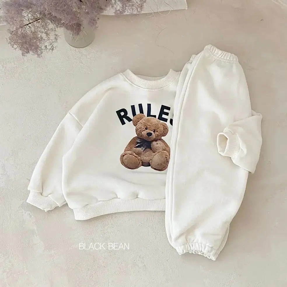 Baby Sets Cartoon Print Bear Pullover Top Long Sleeved Baby Clothes Set Boys Girls Fall Sweaters+Pants Sportswear 0-4Y Infant