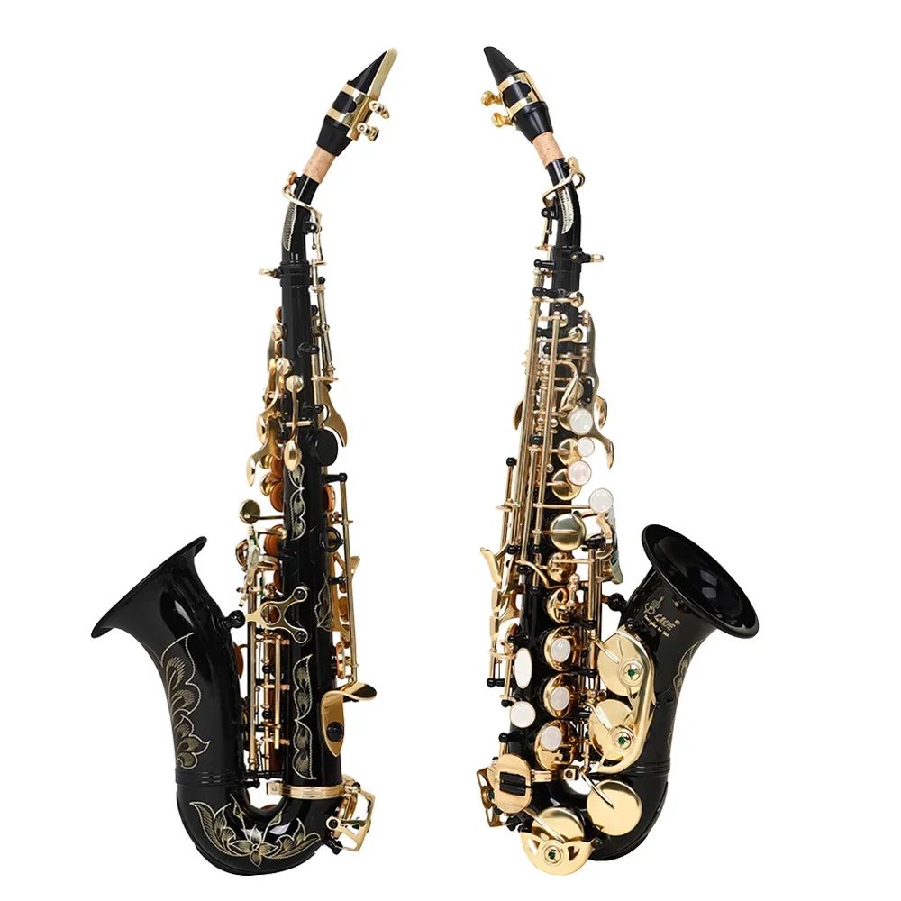 Slade Sopraan Saxofoon Messing Bb Key Saxofoon Met Case Strap Borsteldelen Gesneden Witte Shell Knop Zwart Goud Knoopsax