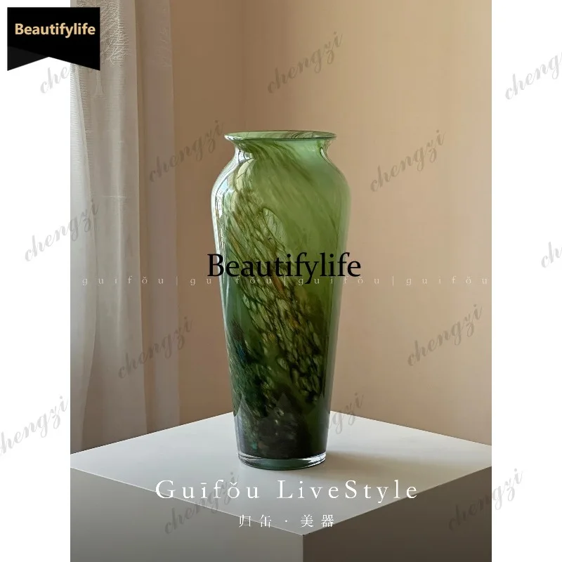 D80 Song Dynasty aesthetic retro green glazed large living room high-end floor-to-ceiling vase