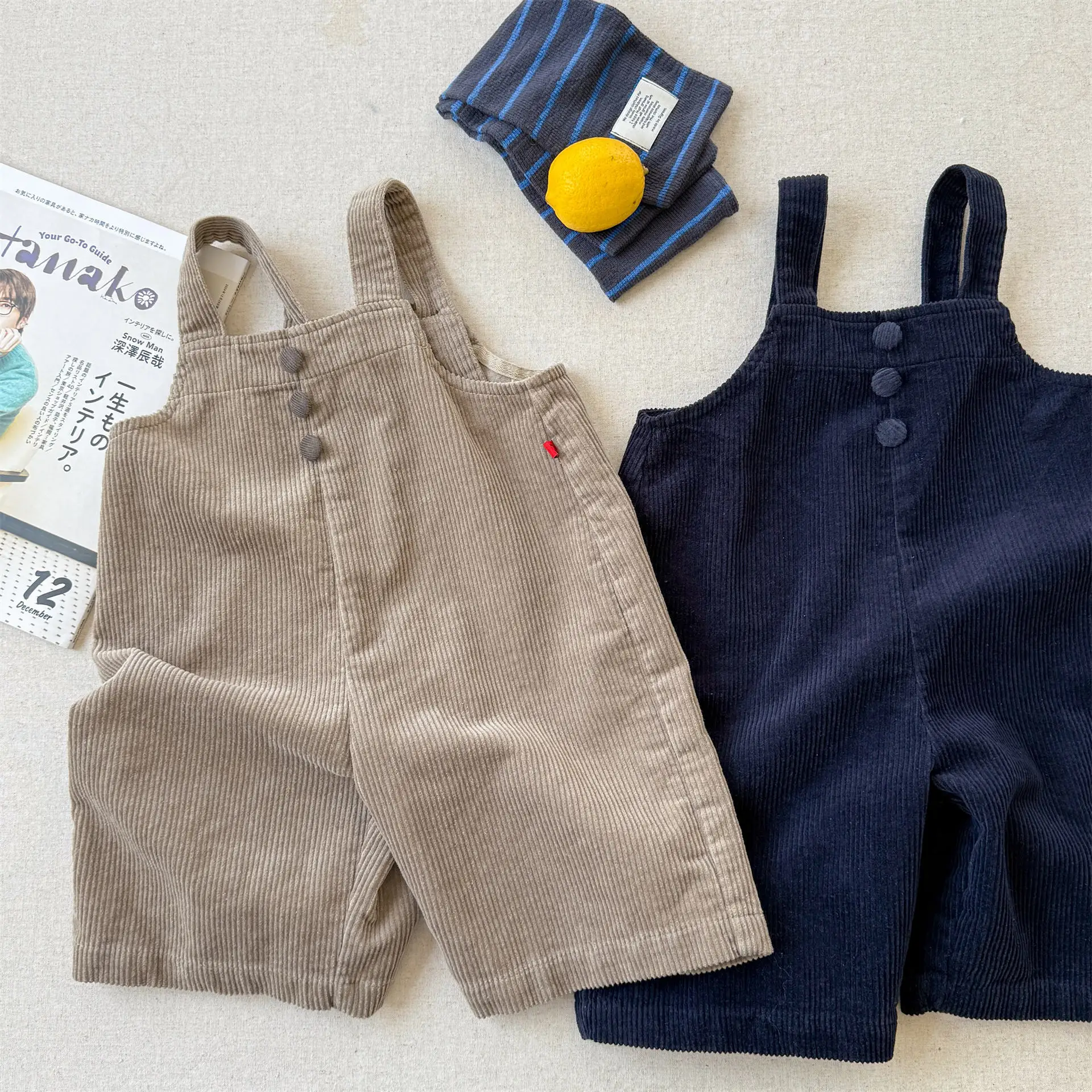 Kids Corduroy Overalls Vintage Solid Color Toddler Boys Girls Suspender Jumpsuit Loose Casual Children Strap Pants Spring Autumn