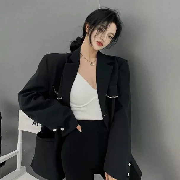 

Casual Woman Blazer Sackss Streetwear Outwears Office Lady Winter Breasted Clothes Large Coats Version Top Work Fall Striped