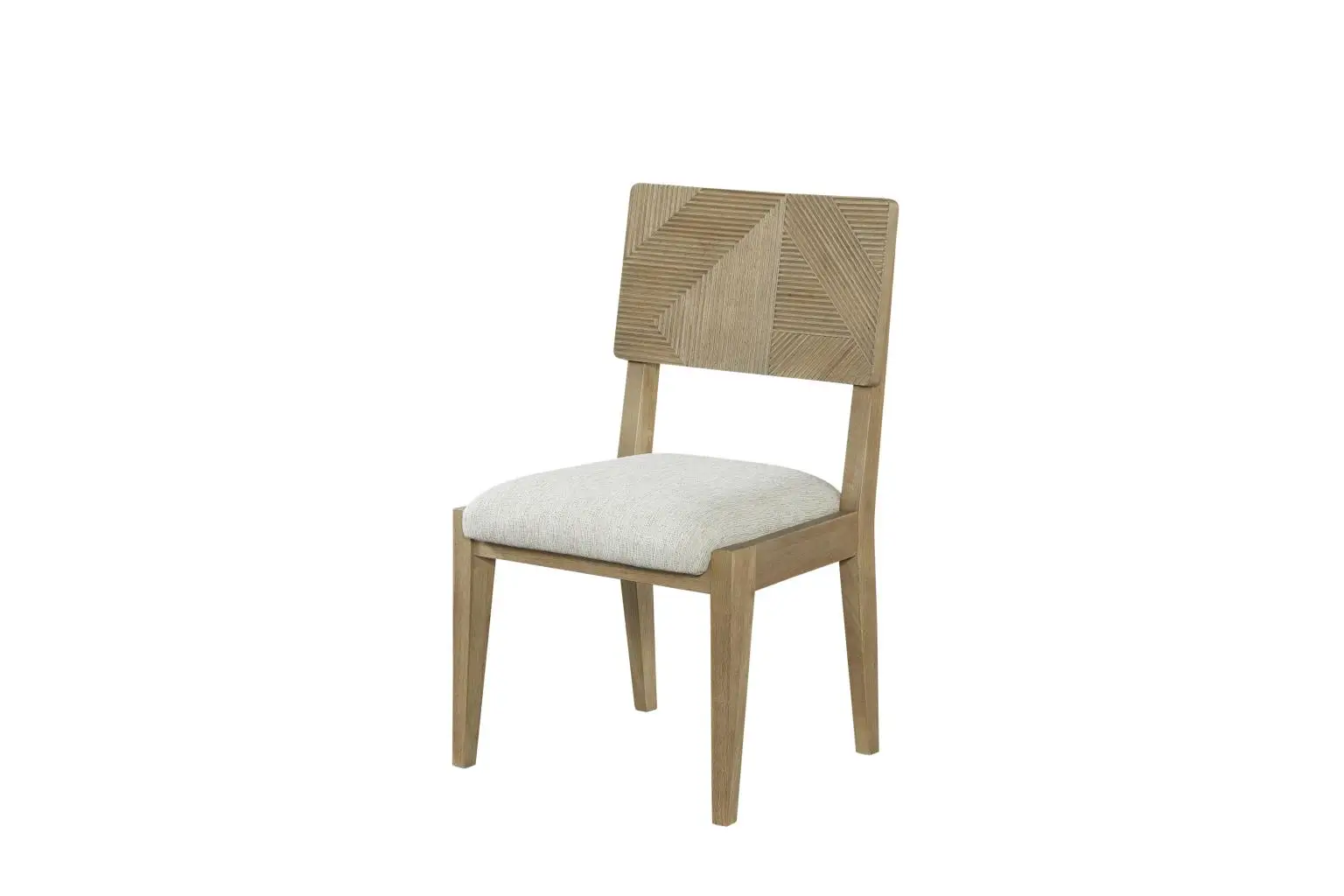 Modern Upholstered Dining Chair with Geometric Wood Back & Performance Fabric (Set of 2)