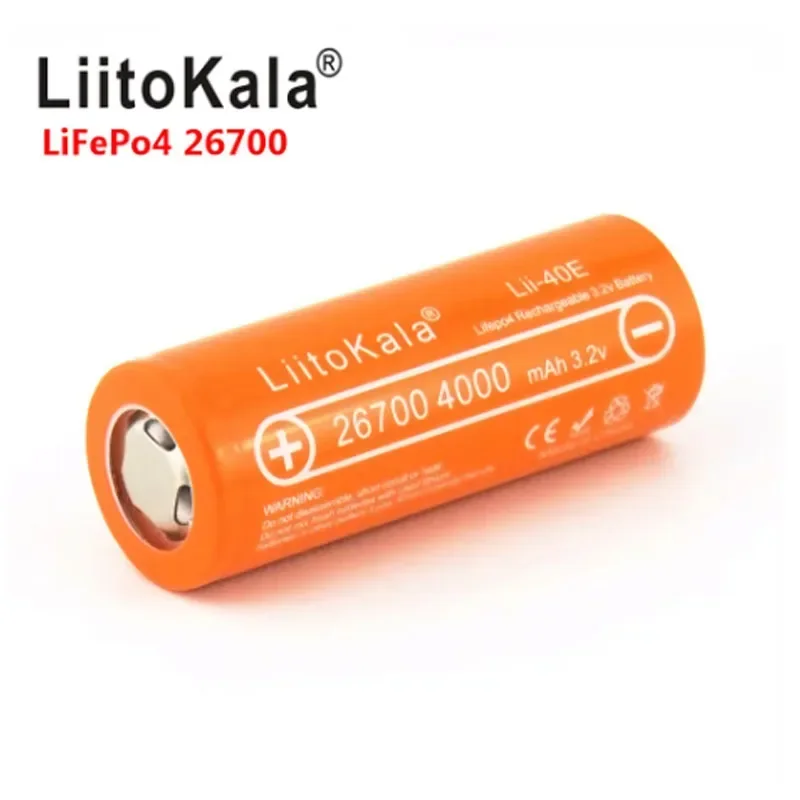 

LiitoKala 3.2V Lifepo4 Lii-40E 26700 4000mAh Rechargeable Battery for light solar warning light microphones