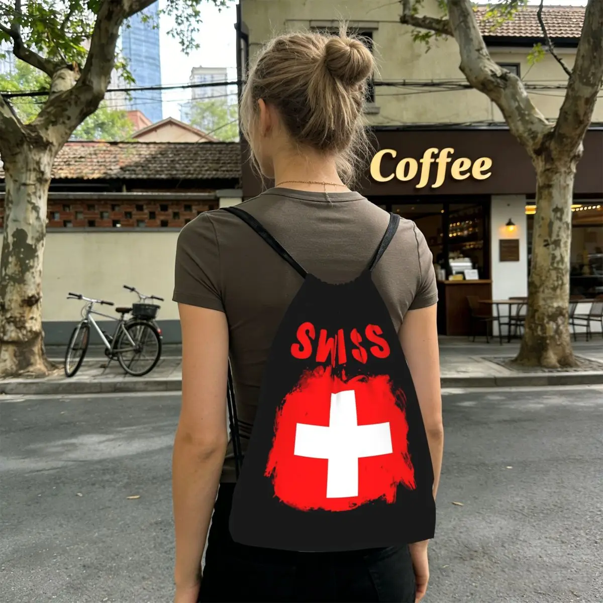 

Swiss Switzerland Flag Backpacks Portable Drawstring Bags Sports Bag Book Bags for Travel School
