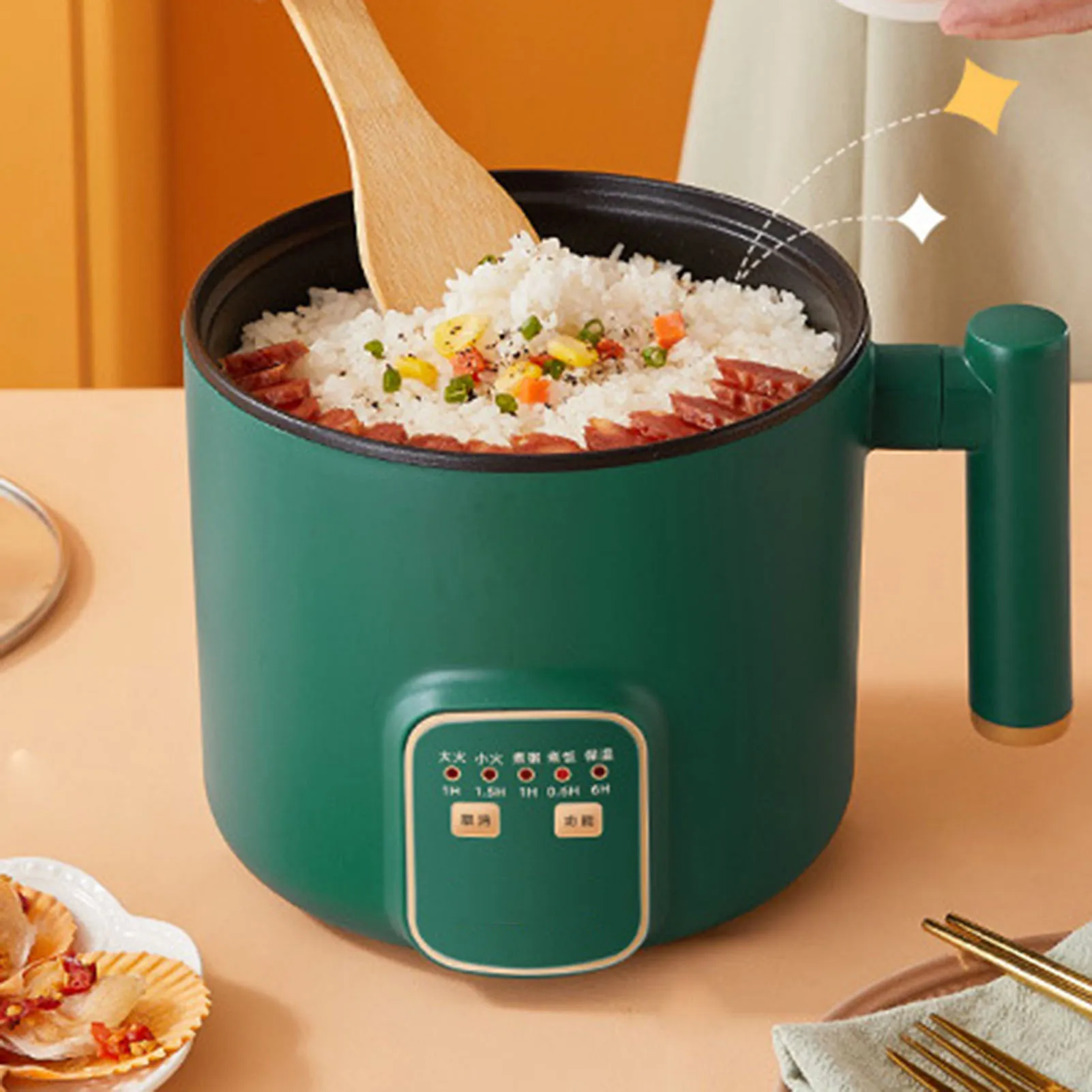 Электрическая горячая кастрюля 1,8 л, мини-многофункциональная электрическая плита для лапши с ручкой для дома, общежития, офиса, двухслойная, зеленая