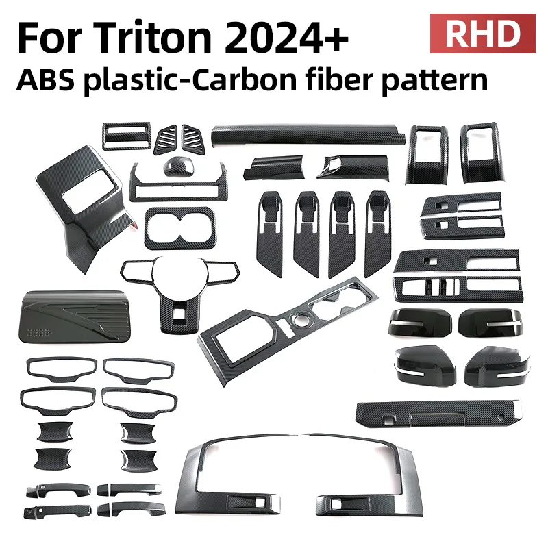 

For Mitsubishi Triton L200 2024 2025 RHD Carbon Center Control Gear Shift Front Water Cup Holder Steering wheel Panel Cover