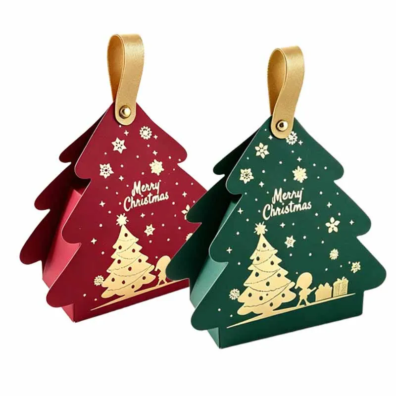 10/20Pcs 3D Christmas Tree Paper Candy Box Forest-Themed Christmas Gold Foil Stamped Handheld Foldable Sugar Gift Packaging Box