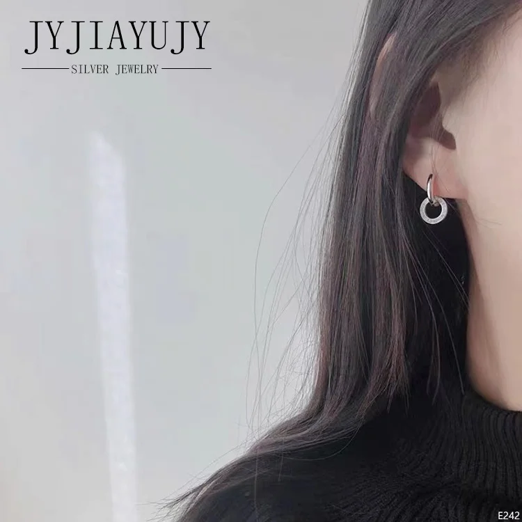 JYJIAYUJY 100% Sterling Silver S925 Drop Hoop Earrings White Zircon Circular Shape Fashion Hypoallergenic Women Jewelry E242