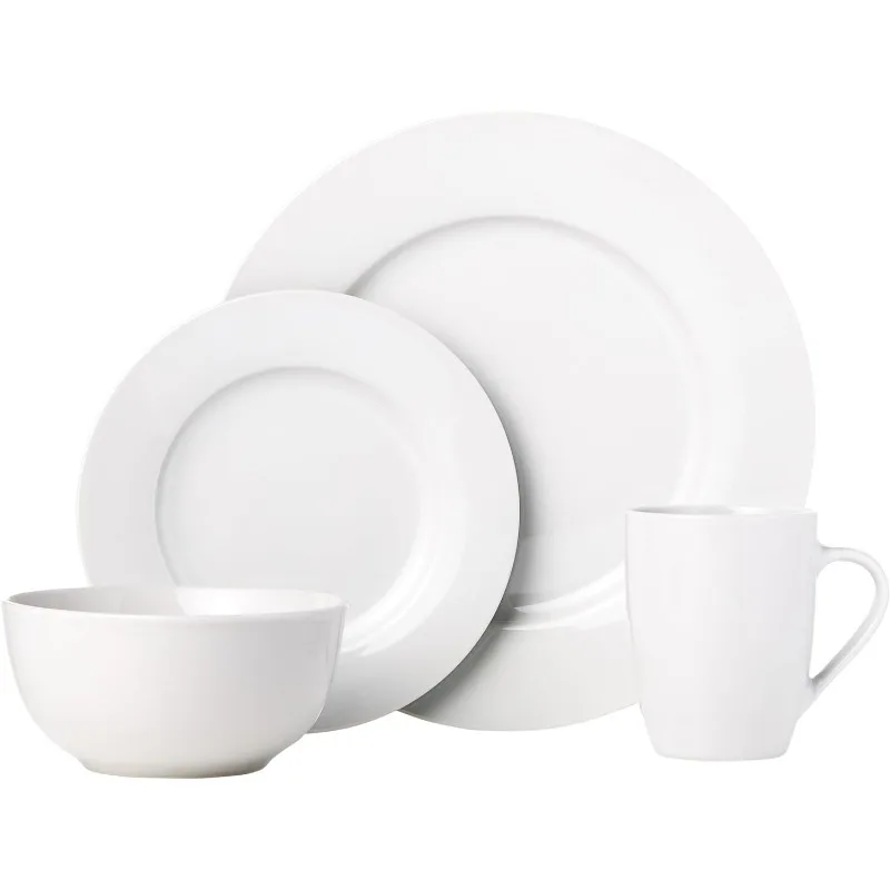 Imagem -02 - Louça de Cozinha em Porcelana com Placas Tigelas e Canecas Serviço Branco para 4-branco 16 Pcs