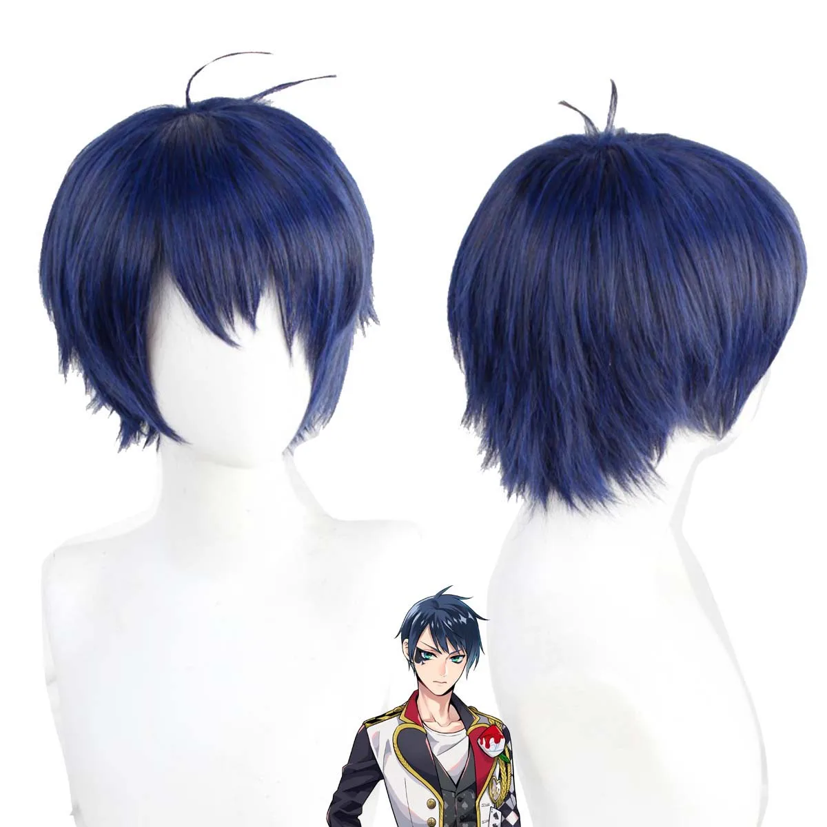 Twisted-Wonderland Deuce Spade Dark Blue Short Heat Resistant Synthetic Hair Wigs