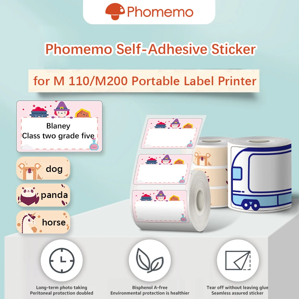 

Phomemo Sticker Paper for M110/M200 Thermal Label Printer Maker Colorful Adhesive Labels Round Square Tag Ticket Clothes Tags