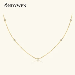 ANDYWEN New 925 Sterling Silver Gold Zircon Small Circle Charm Choker Long Chain Necklace Women 2024 Luxury Wedding Jewelry Fine