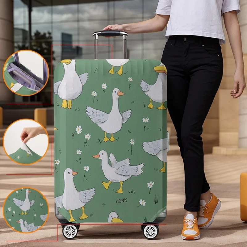 Big White Goose Daisy Grass Green Pattern Luggage Protective Cover, Suitable for 18-32 inch Covers, Handle Glove