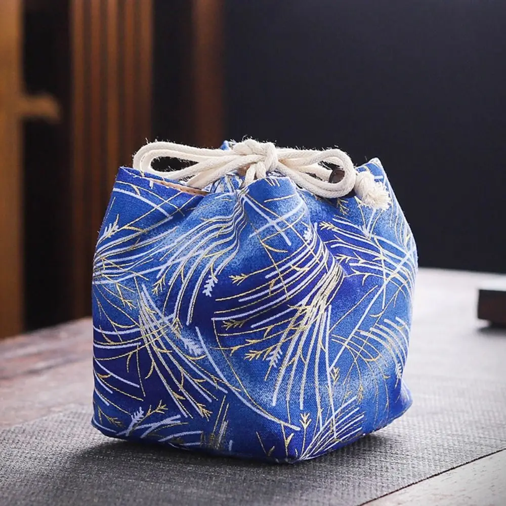 スイートキャンバスフラワー巾着バッグクラウドストライププリント中国風ハンドバッグドラゴンバケットバッグティーセット収納バッグショッピング