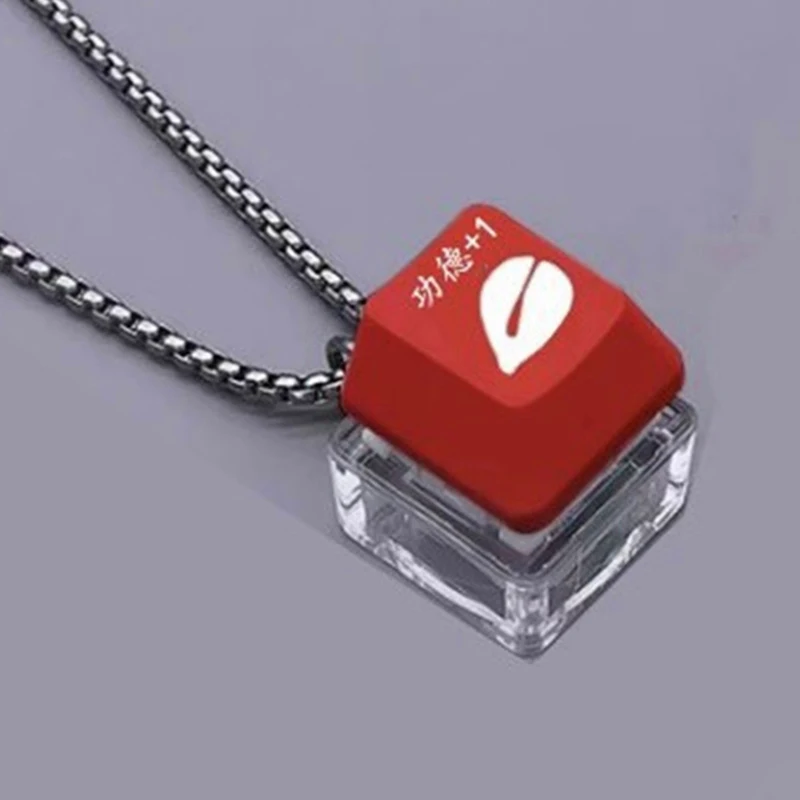 Merit +1 Muyu Decompression Keychain Necklace LED Lamp Fingertip Button Mechanical Keyboard Key Cap Pendant Antistress Toy