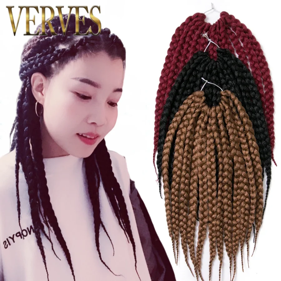 VERVES Short Box Braids Synthetic 5 Piece/Pack Crochet Hair Pre-Looped Braiding Extensions 14 inch for Asian Women Black Brown