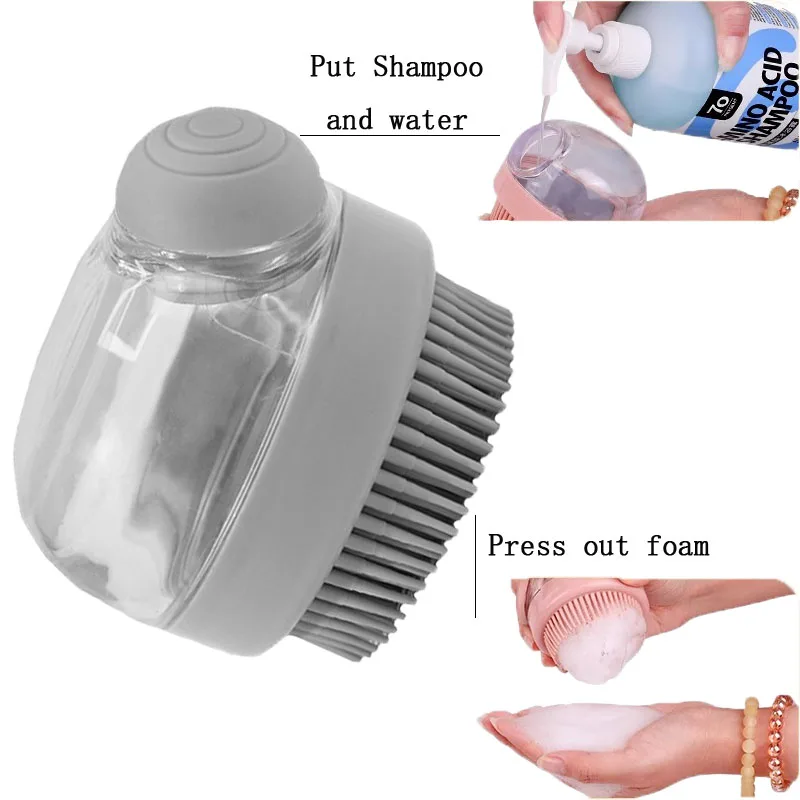 

1PCS Dog Silicone Bath Brush Green Pink Gray Pet Combs Shampoo Dispensing Massage Brush Dog Cat Hair Shower Grooming Shower Comb