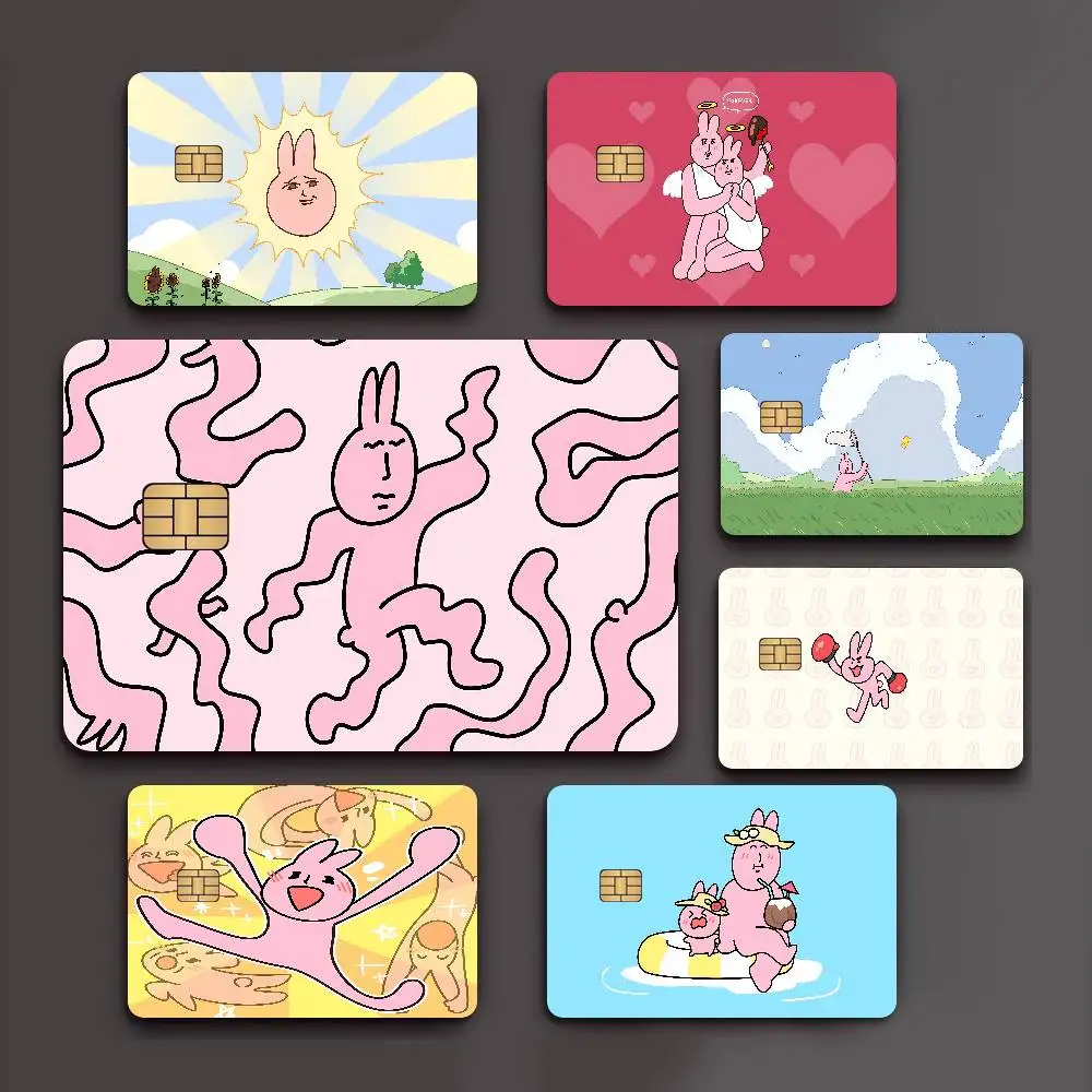 My F-Friend Pink Rabbit Funny Anime Front Cover Film Sticker Skin for Credit Debit Card Small Large Chip