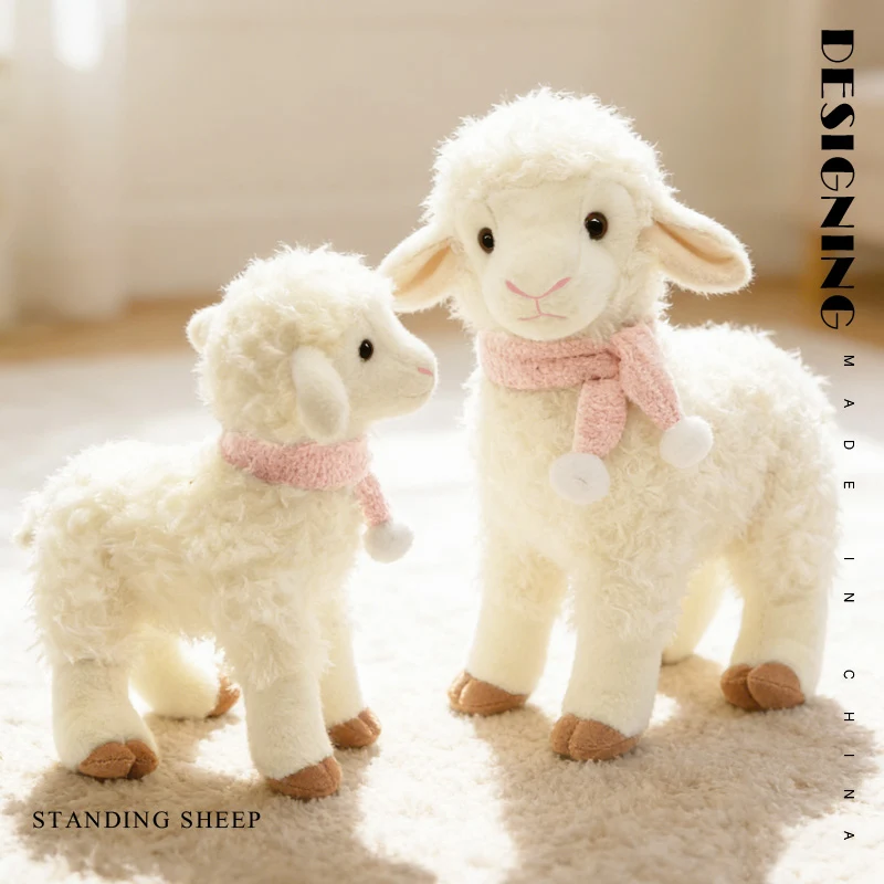 Lindos Peluches de Oveja de Pie, 26/31 cm, Cordero Blanco de Peluche, Decoración para Habitación, Juguetes, Colección, Regalos Sorpresa de Cumpleaños