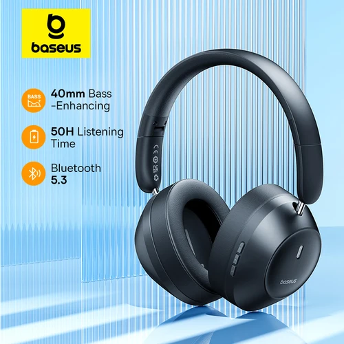Baseus Bass 30 Max auriculares inalámbricos Bluetooth 5,3 sobre auriculares mejora de graves diafragma de 40mm auriculares de latencia ultrabaja 50H