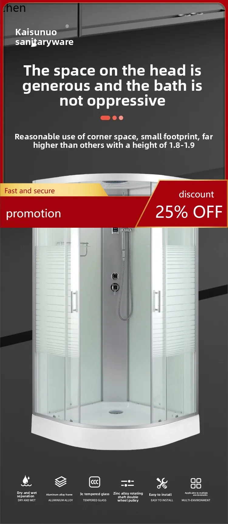 CZ integral shower room bathroom fan glass simple partition bath integrated bath room