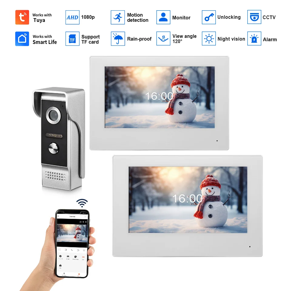 Приложение TUYA 1080P видеодомофон Smart HD беспроводной Wi-Fi видео дверной звонок дверной телефон 1-2 комнаты сенсорный монитор с ночным видением Приложение TUYA 1080P видеодомофон Smart HD беспроводной Wi-Fi видео дверной звонок дверной телефон 1-2 комнаты сенсорный монитор с ночным видением