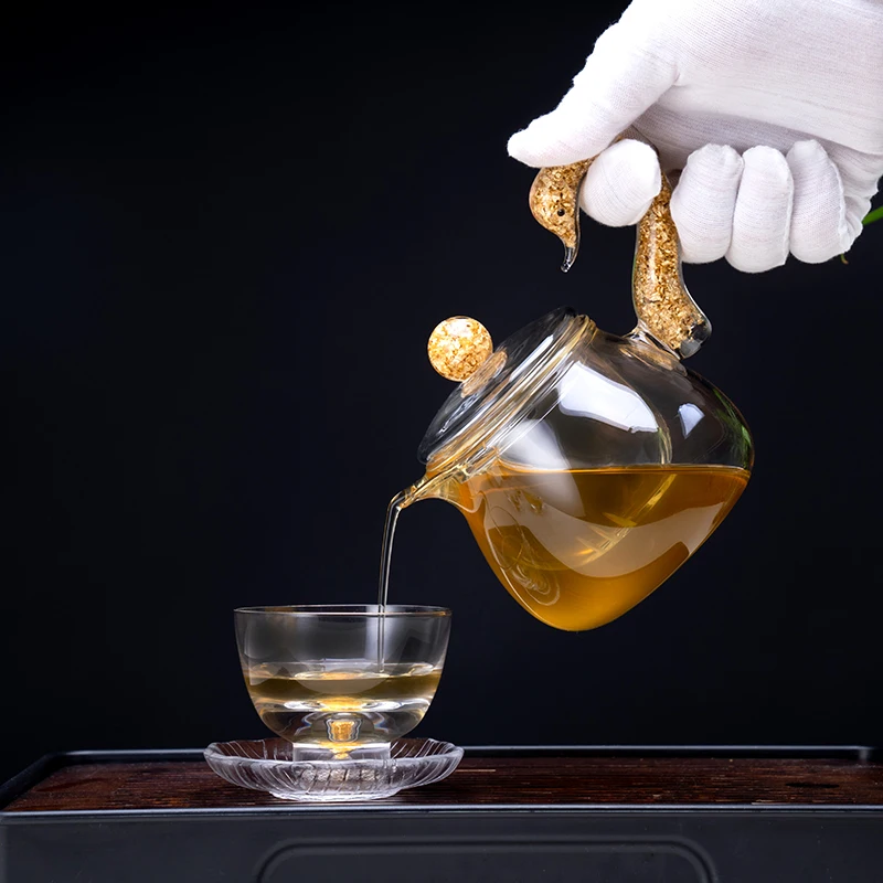 High Quality Gift Box Handmade 300ml Swan Gold Leaf Glass Teapot and Teacup Set
