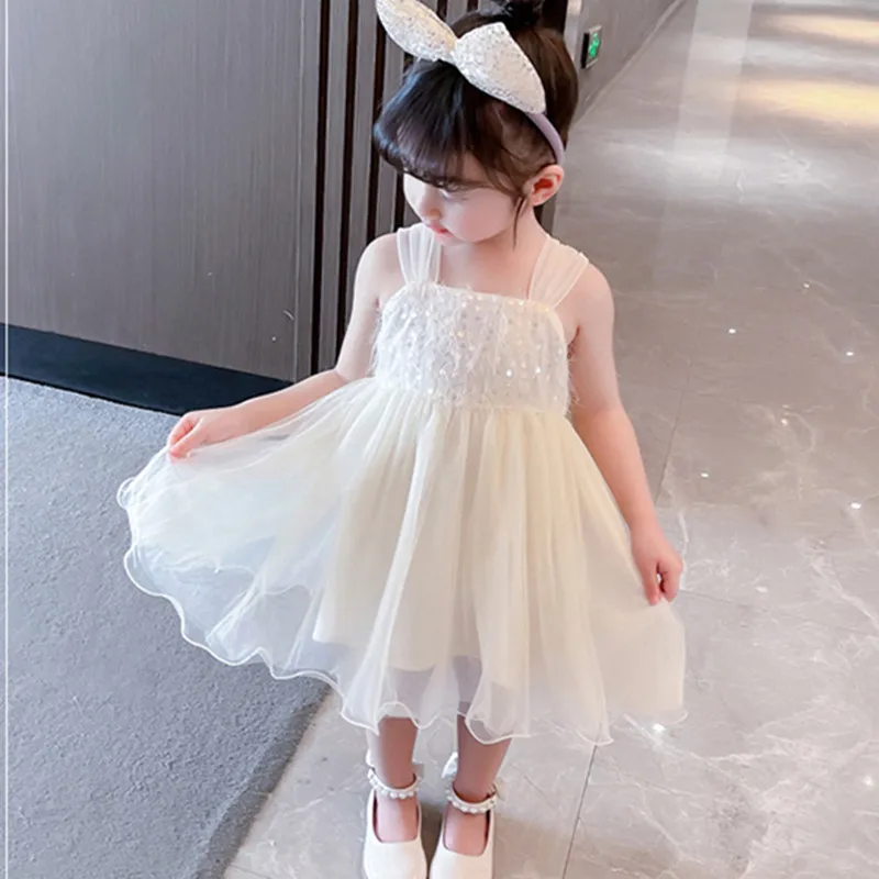 2022 New Fashion Baby Girls Lace Sequins Princess Dress Summer Style Kids Dance Ball Gown Party Dress Children Clothes 2-7 Years