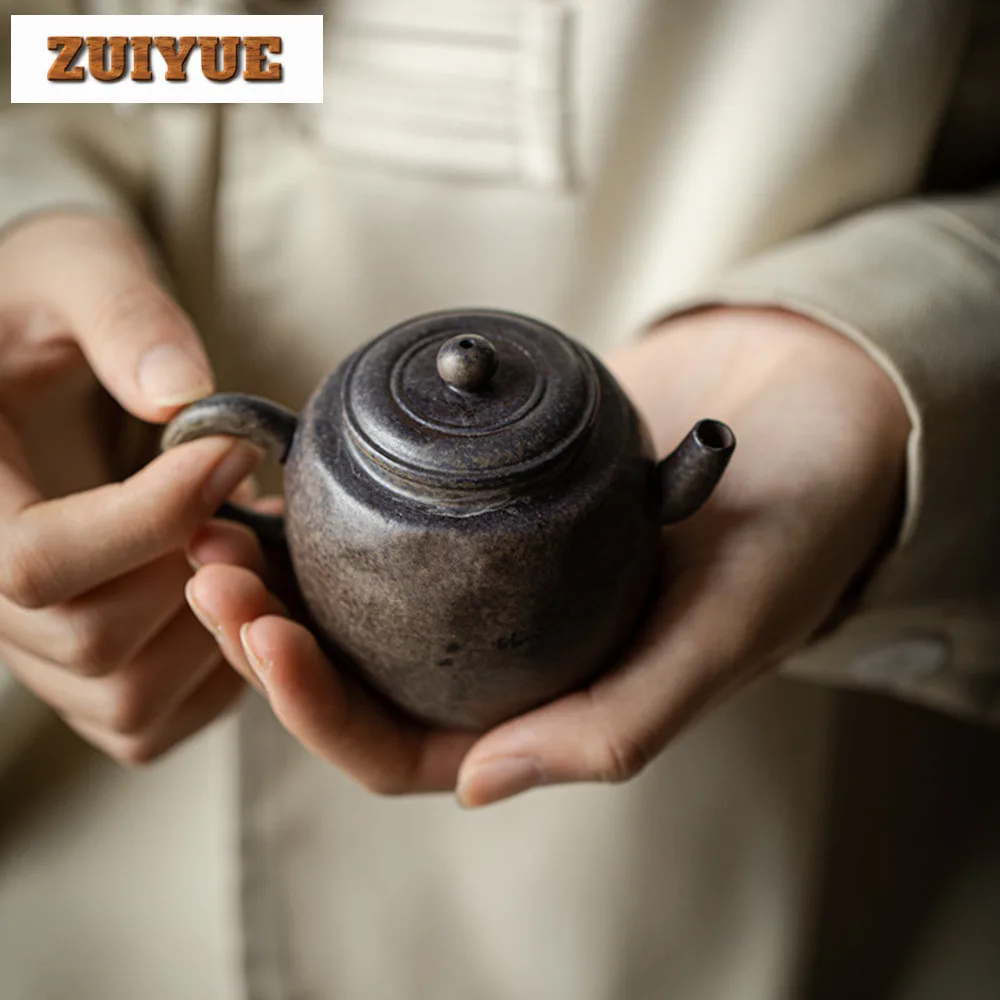 130ml Blackcurrant Purple Tea Pot Handmade Coarse Pottery Teapot Elegant Side Handled Pot Tea Soaking Kettle Drinkware Ornaments