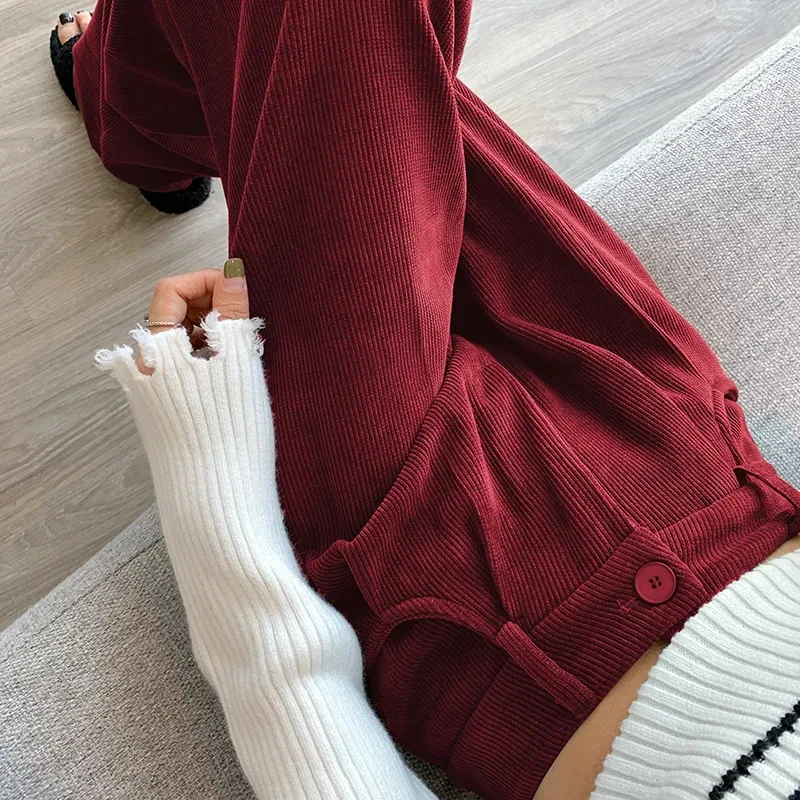 Calça de perna larga quente de cintura alta feminina, calça casual folgada, calça de pelúcia, reta, grossa, coreana, nova Spodnie, inverno