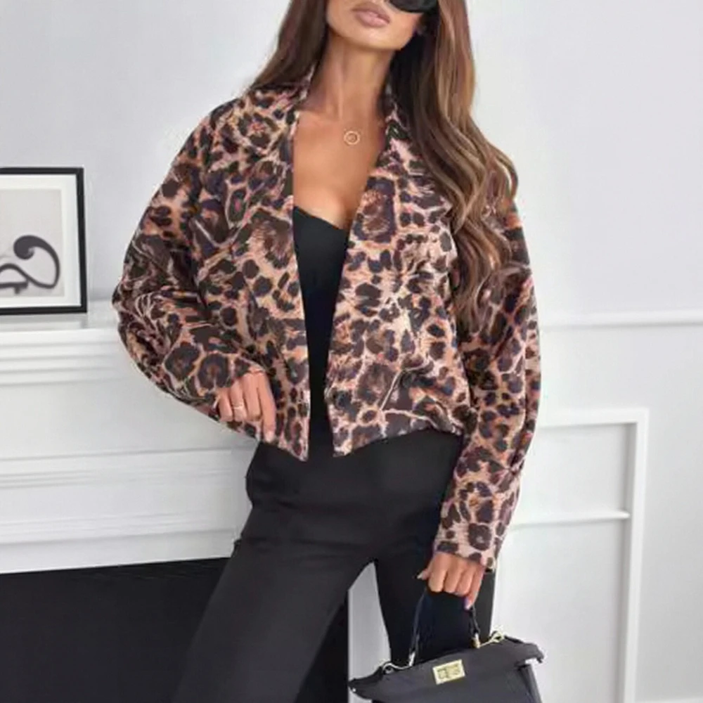 

Женская короткая куртка с леопардовым принтом, осень-зима, новый стиль, маленький костюм с длинными рукавами на одной пуговице, европейско-американская мода