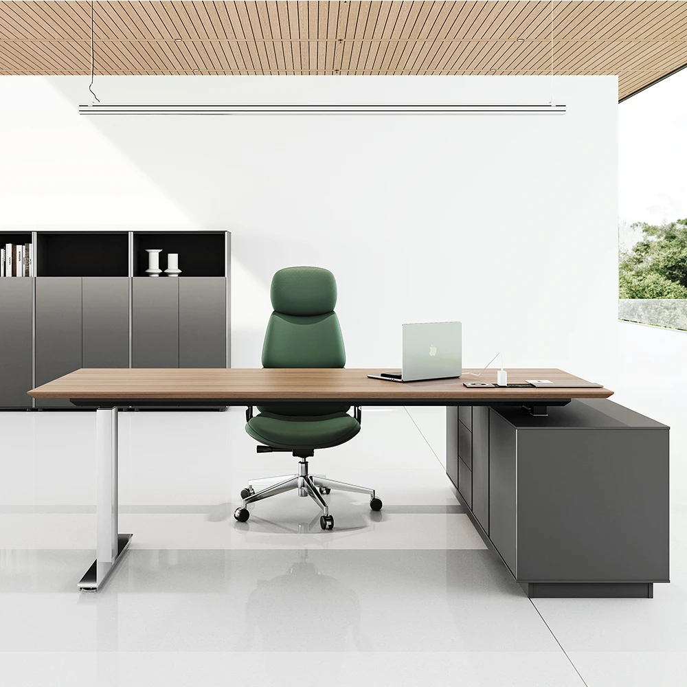 Modern Wood Desk Office L Shape Luxury Sit Stand Executive Office Works Manage Lifting Desk High Tech Executive Office Desk