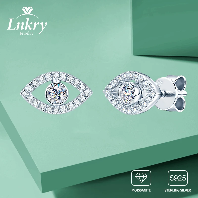 

Lnkry 925 Sterling Silver Eye Shape Stud Earring Certified 3mm&1mm Moissanite Diamond Earrings For Women Double Wearing Jewelry