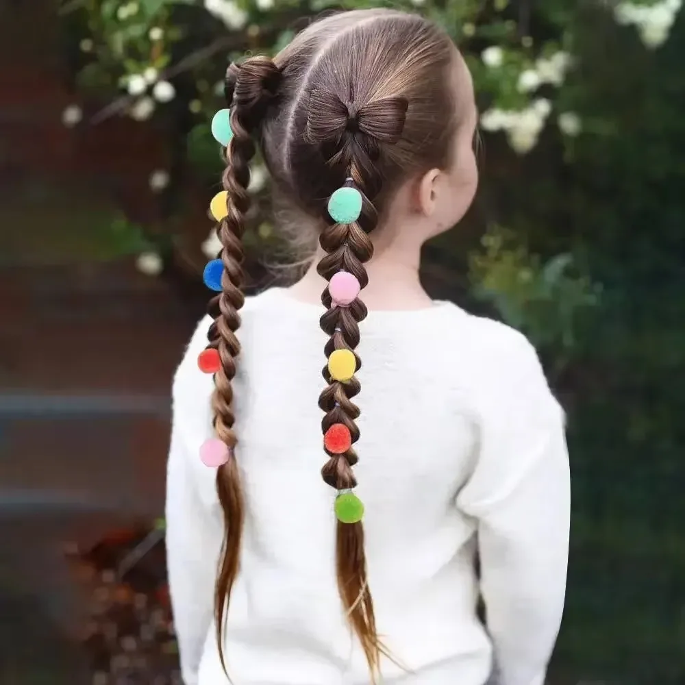 10pcs Kids Elastic Hair Bands Girls Plush Ball Rubber Band For Children Sweets Scrunchie Hair Ties Clip Baby Hair Accessories