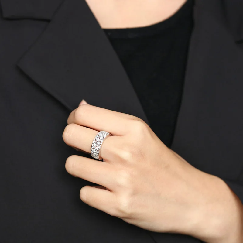 Super flash luxury white gold prismatic diamond ring square full diamond fashion women\'s ring party birthday jewelry gift