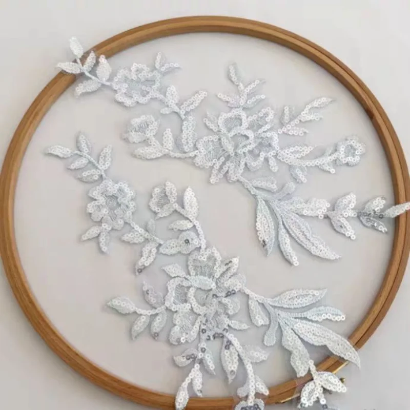 

Colorful sequin embroidery on floral fabric accessories Beading Rhinestone Shoulders Wedding Dress DIY Patch