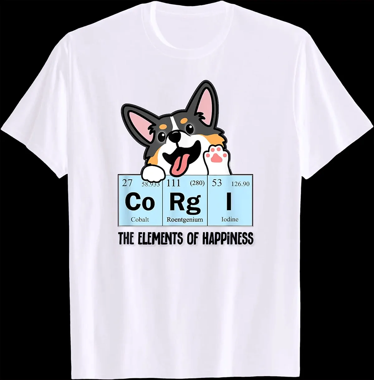 THE ELEMENTS OF HAPPINESS Printed T-shitr Cute Black Tricolor Corgi Tee Breathable and Refreshing Young People's Choice Y2k Tops