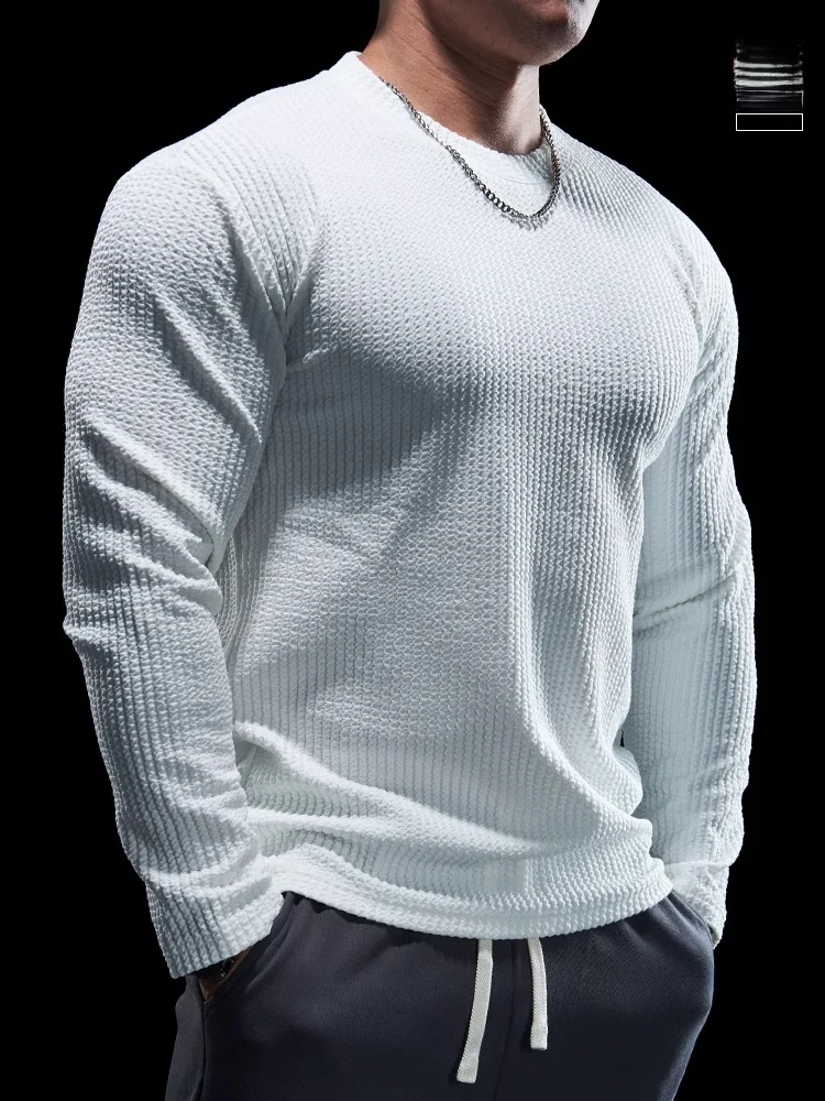 Men's Sporty Long Sleeve T-shirt Textured Running Top Quick Dry Fitness Training Wear Autumn Season Breathable PolyesterYY27