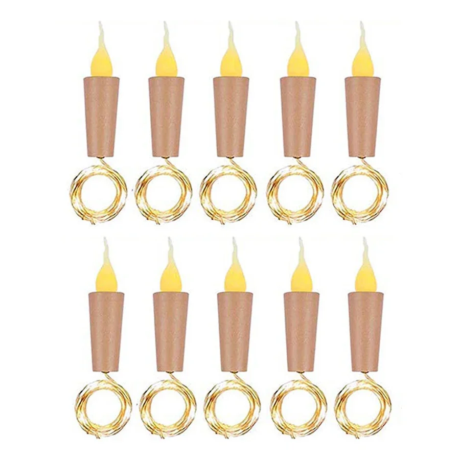 Garrafa de vinho Cork Light com Candle Flame, Starry Fairy Light, Luzes para o Natal, Halloween, Decoração do casamento, 20 LED Pack, 10 Packs