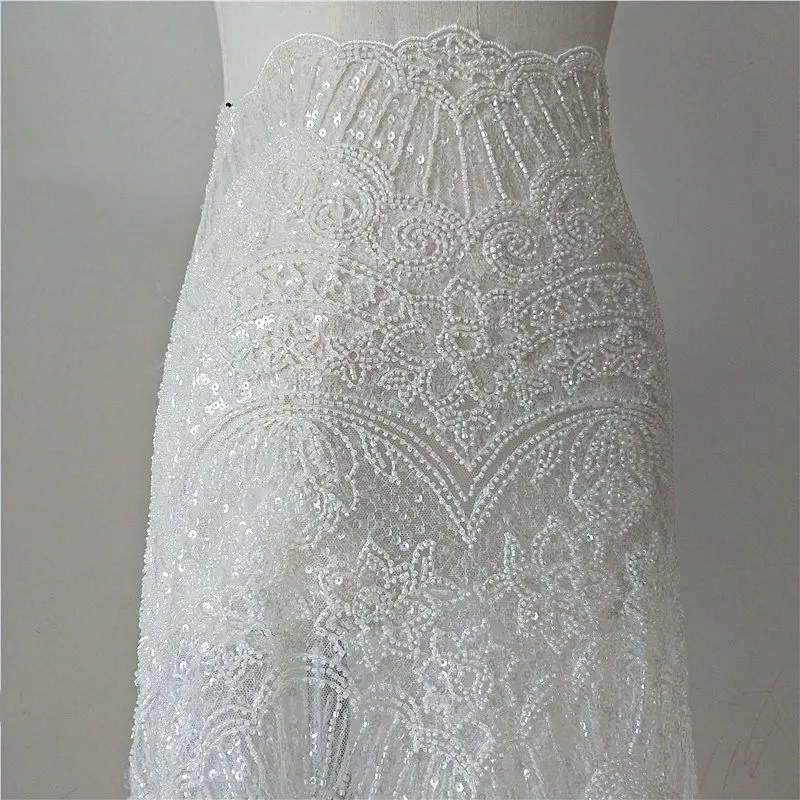 Luxury Full Sparkle Fabric Glitter Mesh Wedding Dresses Embroidered Beaded Tube Sequin Lace Material
