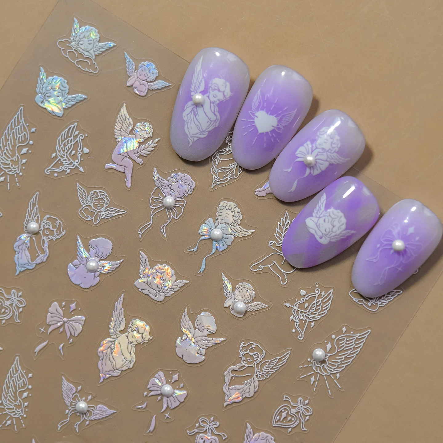 Cherub Angel Bowknot Cupid's Arrow Wing Heart Key Star Child Sprog Moon Adhesive Nail Art Stickers Rhinestone Manicure Decals