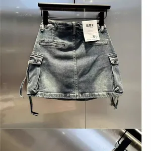 Weibliche Jeans mit hohem Werkzeug, Vintage -Vintage -Rock, Taschenwäsche mit einem dreidimensionalen Riemen, Casual Clown, Y2K, Sommer, neuer Mode, 2024 8 Hauptverkaufsrock 3D - №4