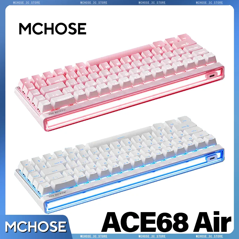 

Mchose Ace68 Air Gaming Keyboard с эффектом зала 0,005 мм, быстрый триггер, 8K, скорость заката, динамический световой короб RGB, магнитный ACE68HE Air
