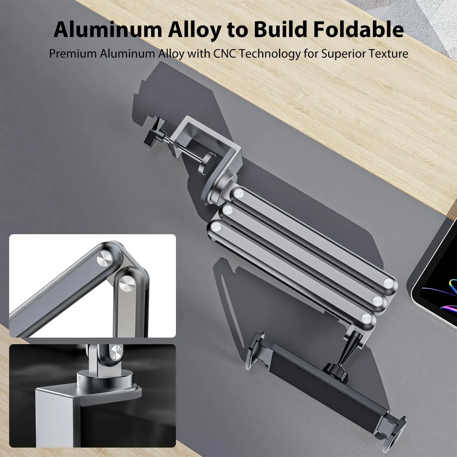 Tablet Stand for Desktop,Aluminum Foldable Tablet Arm Stand,Compatible with iPad 10/9,iPad Pro Air Mini,Galaxy Tab S9/S8,Surface