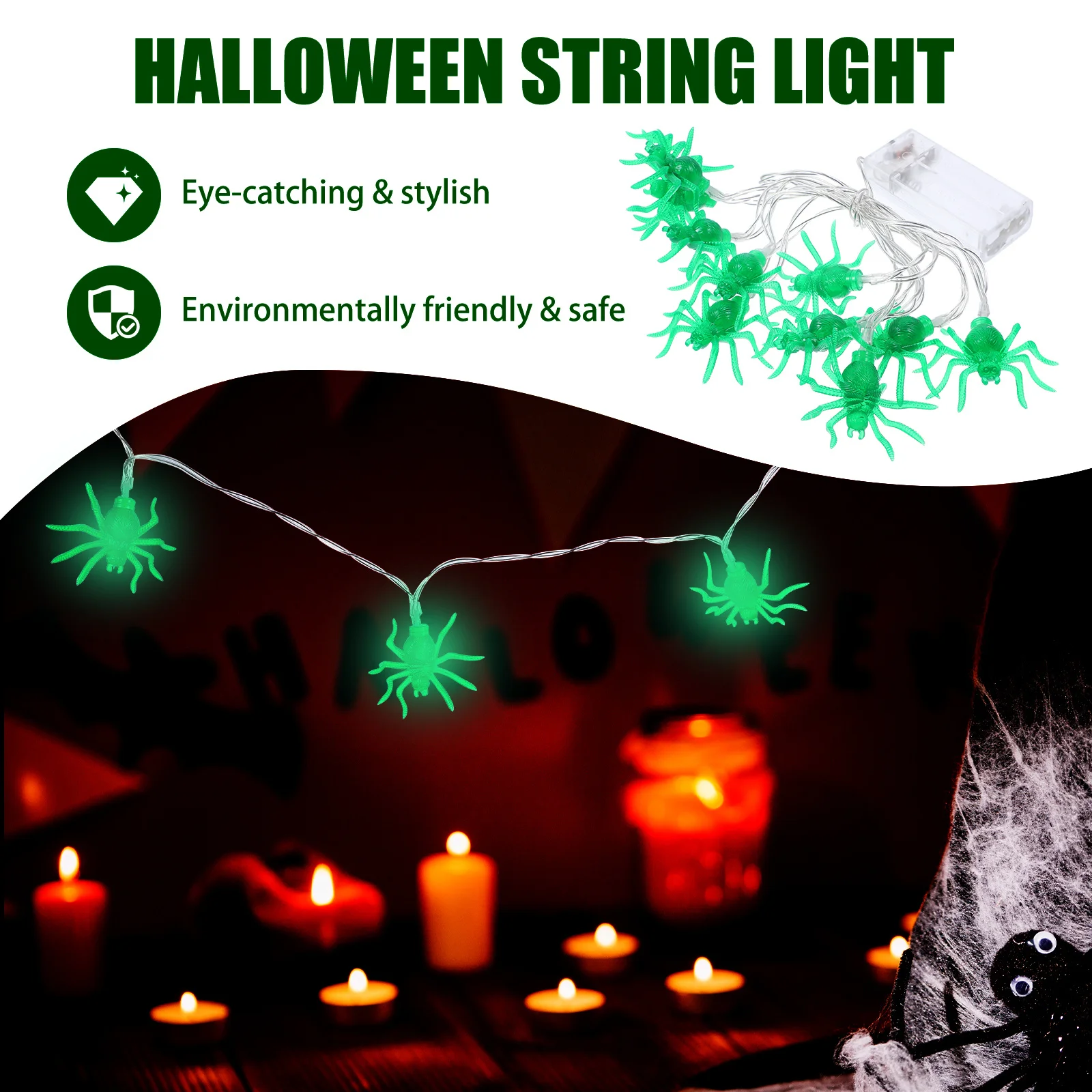 1Pcs Purple Spider LED String Light Creative Halloween Decoration Party Atmosphere Halloween Spider String Lights