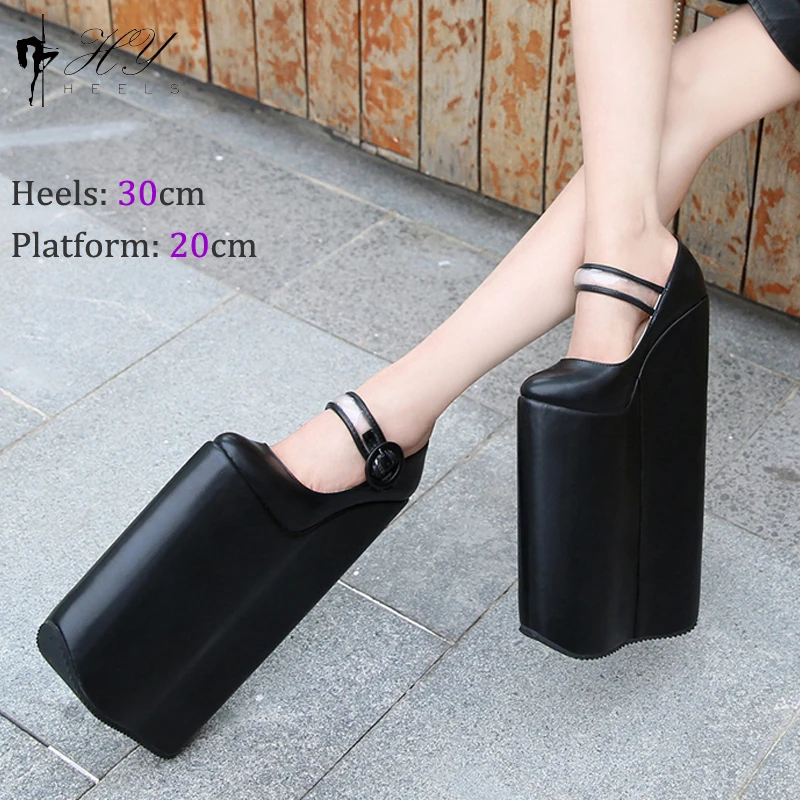 Super High Heels 30 cm Thin Heels Fetish Women Fashion Platform Round Toe Lace-Up Female Pumps Branded Shoes Highest Heels