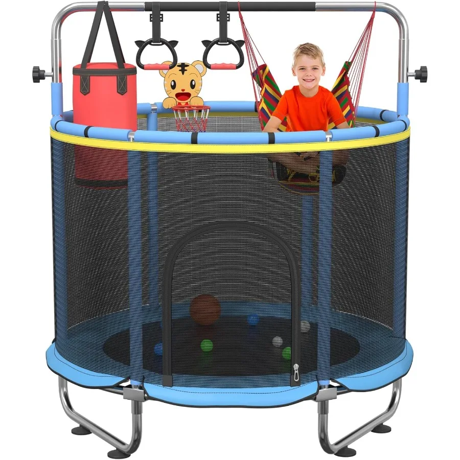 

60-inch Trampoline for with Safety Net and 500lbs Weight Capacity Ideal for Indoor and Outdoor Use Features Adjustable Gymnasti